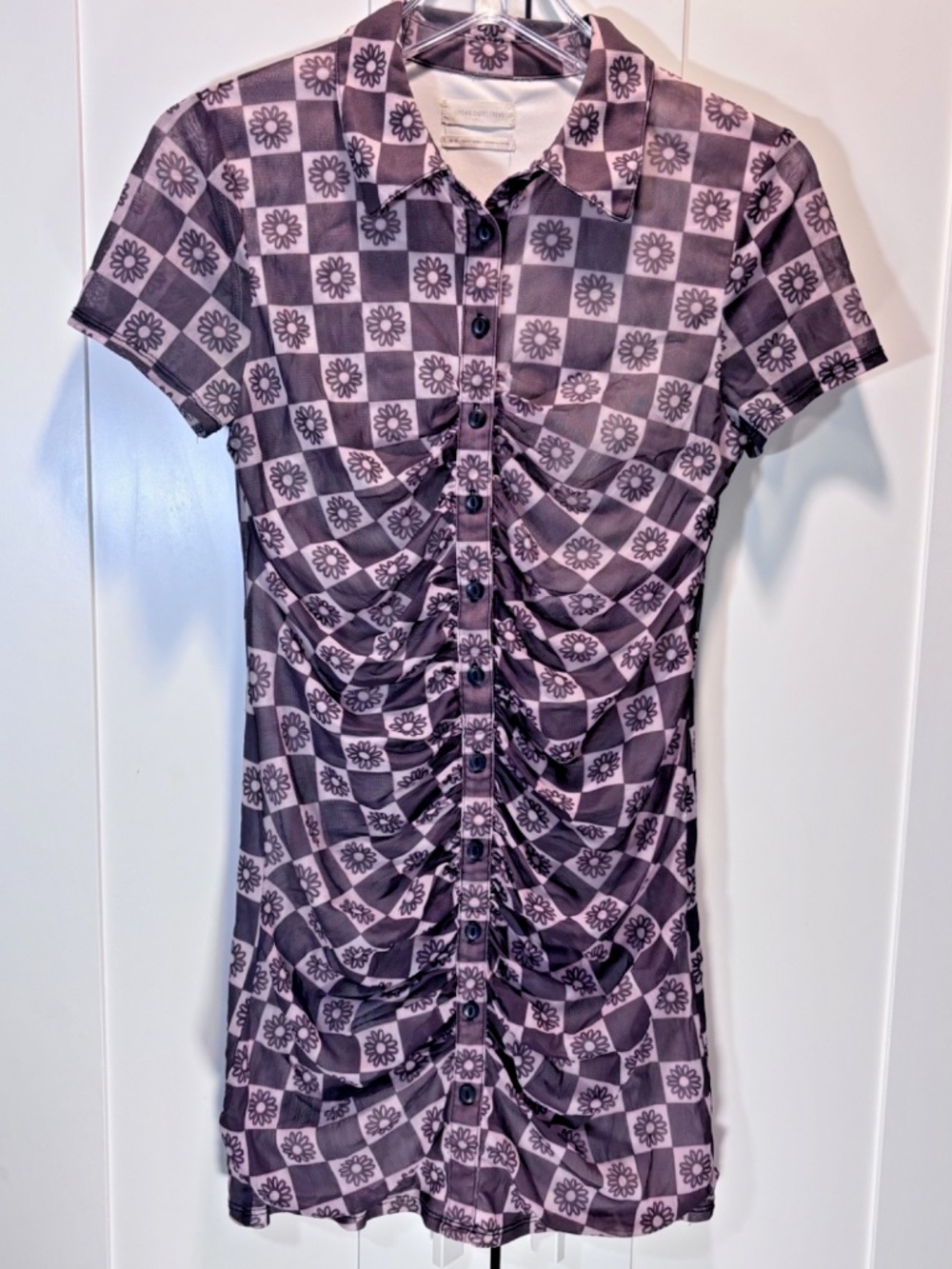 Urban Outfitters Mini Dress Button-Up Ruched Retro Y2K 90s Women's Size M Medium